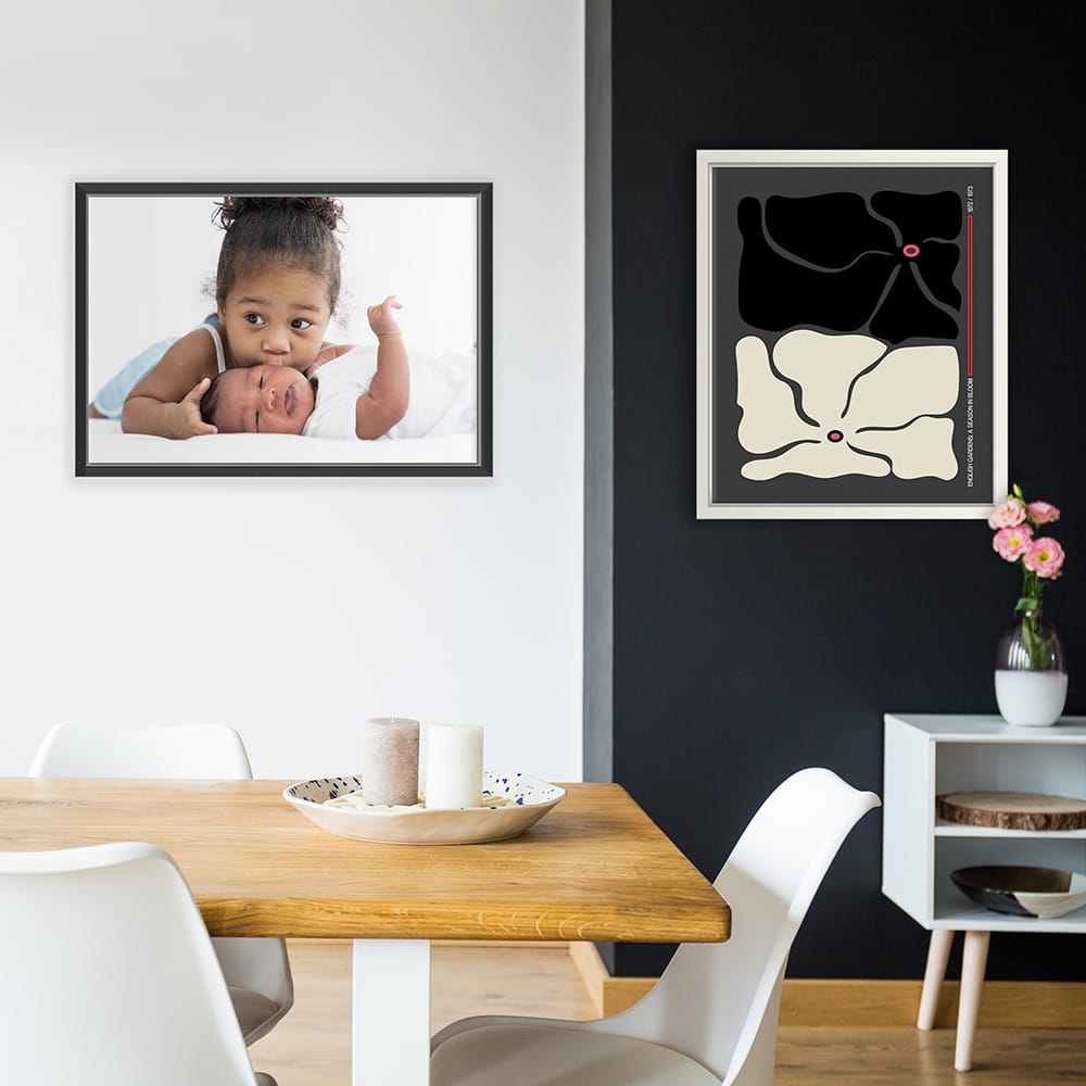 Traditional framed canvas wall artwork in kitchen